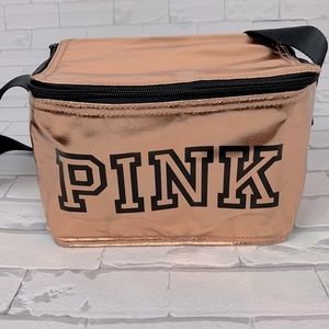 Victoria’s Secret PINK rose gold metallic lunch cooler bag tote New